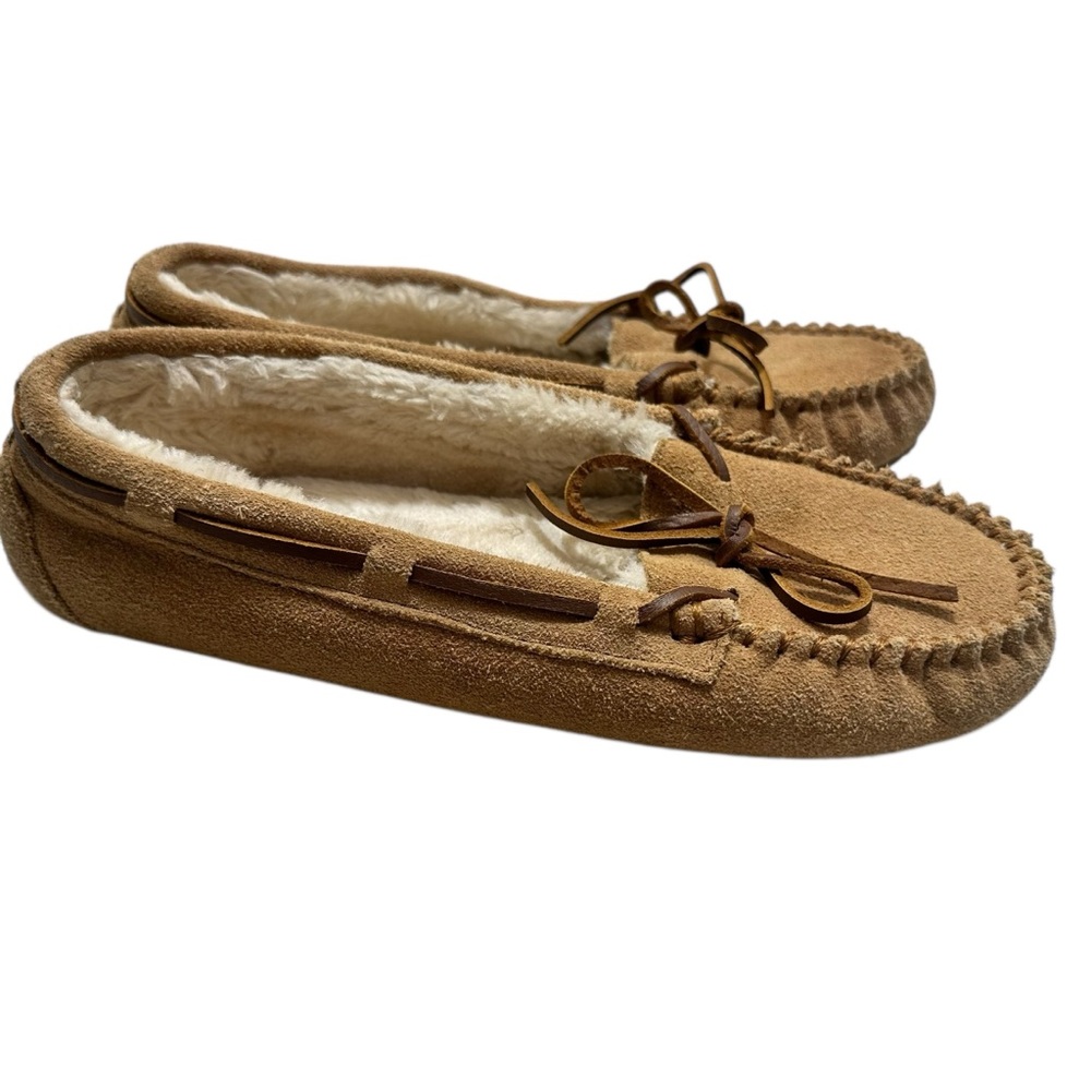 Minnetonka Cally Moccasin Slippers Tan Suede Size 10 - Picture 2 of 7